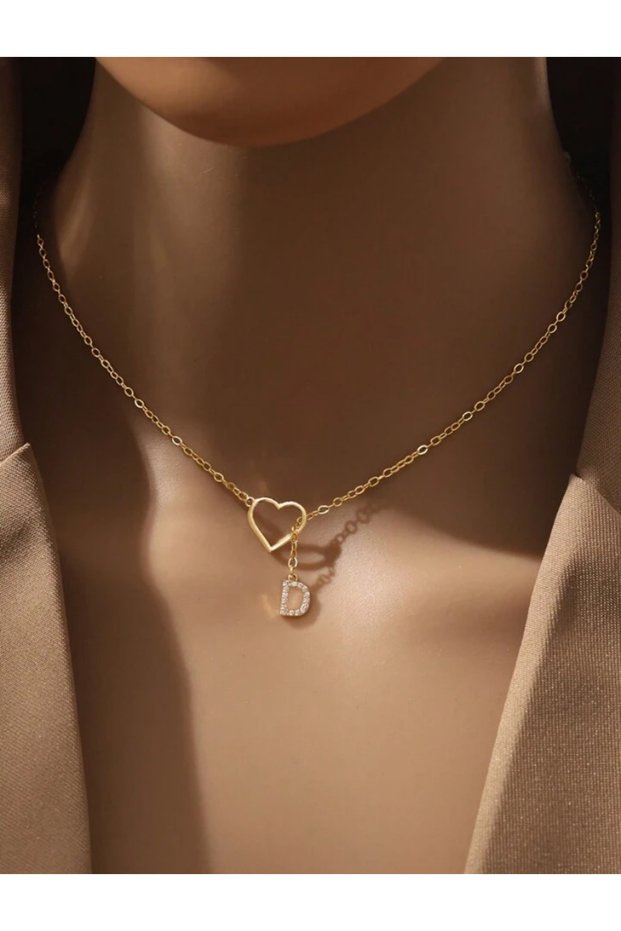 Asia by Leuvoie Zircon Stone D Letter Heart Necklace