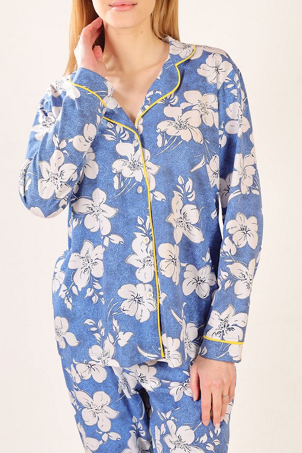 Desenli Pamuklu Örme Pijama Takımı - 3