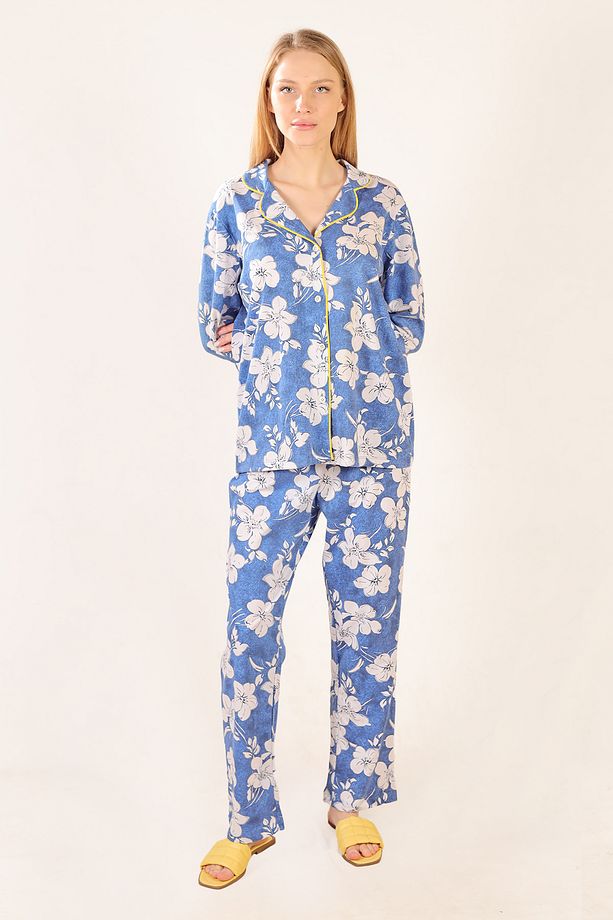 Desenli Pamuklu Örme Pijama Takımı - 5
