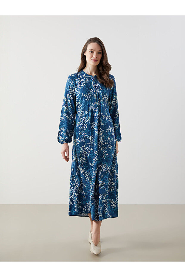 Nevavm Oval Collar Floral Dress with a Difference