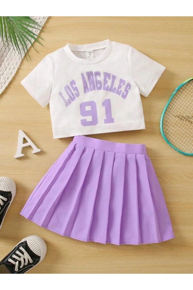 Girl's Printed Crop T-Shirt-Skirt Set