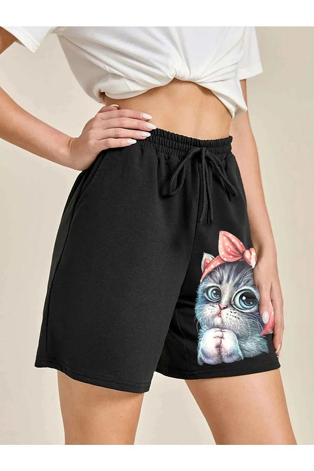 Minik Sevimli Kedi Baskılı Şort - 3