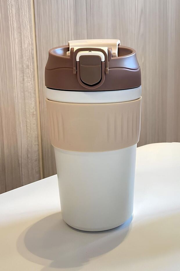 450ml Steel Brown Cold Warm Coffee Thermos with Straw - Cin847Khv