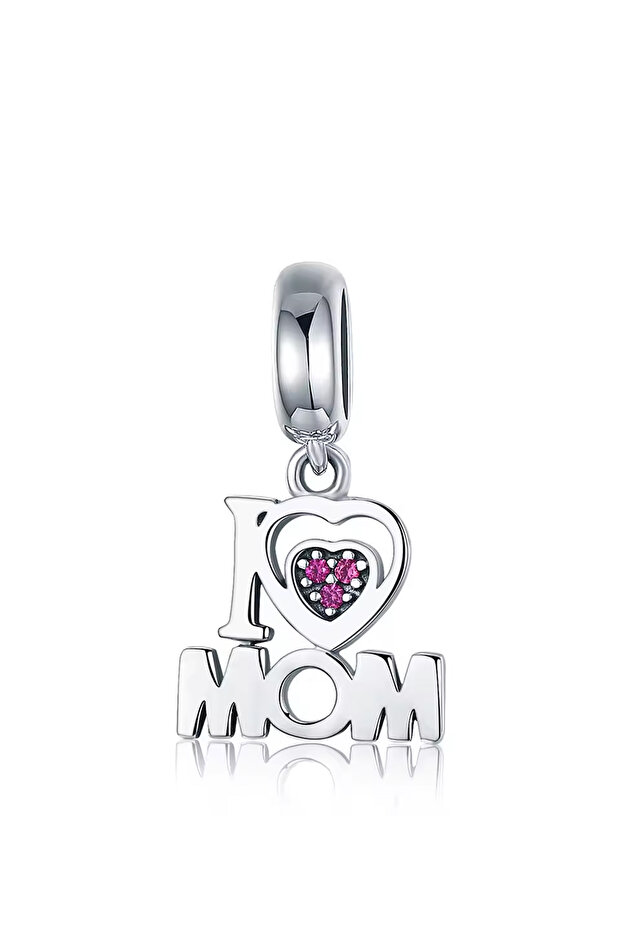 سحر فضي معلق على شكل I Love Mom