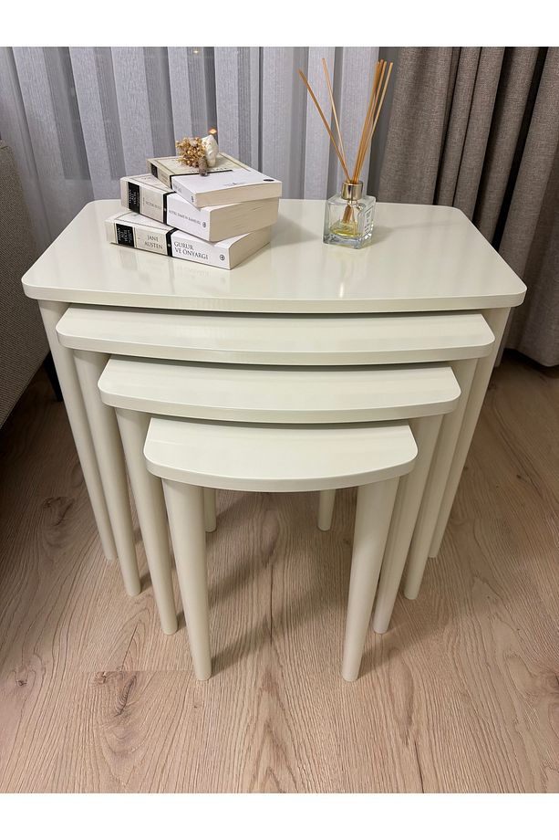 Başaran Concept Üst Kalite 1. Sınıf Mdf Boyalı 4 Lü Zigon Sehpa Krem Sehpa - 3