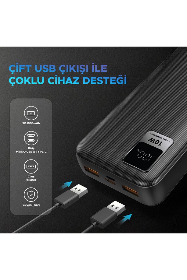 Dca0052 K52 20.000 Mah Powerbank Digital Gösterge 2usb Type-c & Mikro Usb - Dca0052 - 3