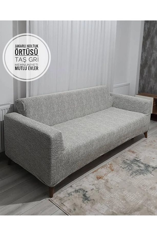 Jakarlı Düz Desen 3 3 1 1 Lastikli Koltuk Örtüsü Takımı Kanepe Çekyat Örtüsü Koltuk Kılıfı - 2