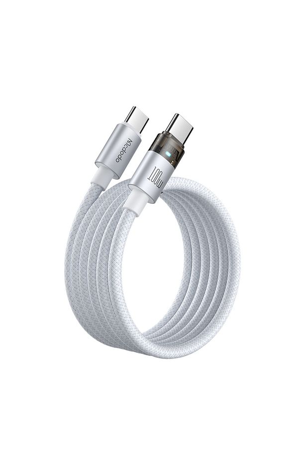 CA-5582 TYPE-C TO TYPE-C 100W ŞEFFAF KABLO ŞARJ IŞIĞI İLE BEYAZ - 3