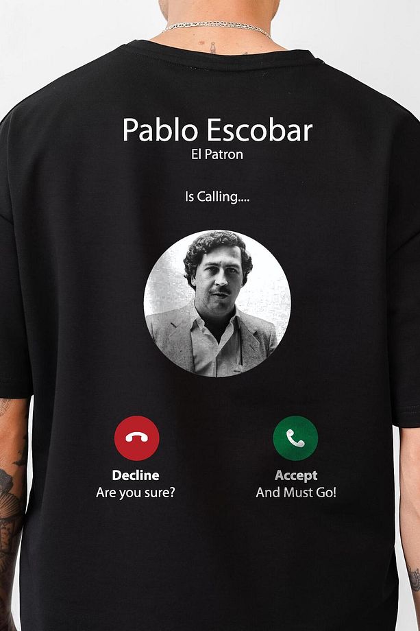 Oversize Kalıp Pablo Escobar Is Calling Baskılı Unisex Tişört - 4