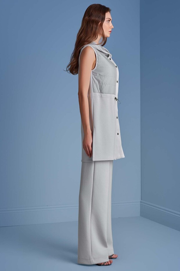 Kapüşonlu Taş Rengi Örme Yelek - 4