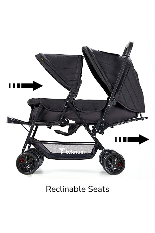 عربة أطفال مزدوجة - لون أسود - 6