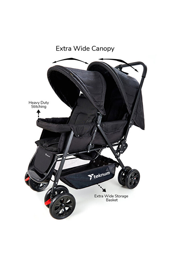 عربة أطفال مزدوجة - لون أسود - 5