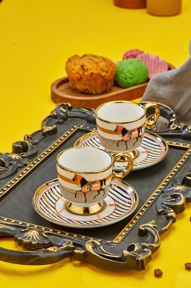 2'li Altın Yaldızlı Porselen Kahve Fincan Takımı – Lüks ve Şık Kahve Keyfi! - 5