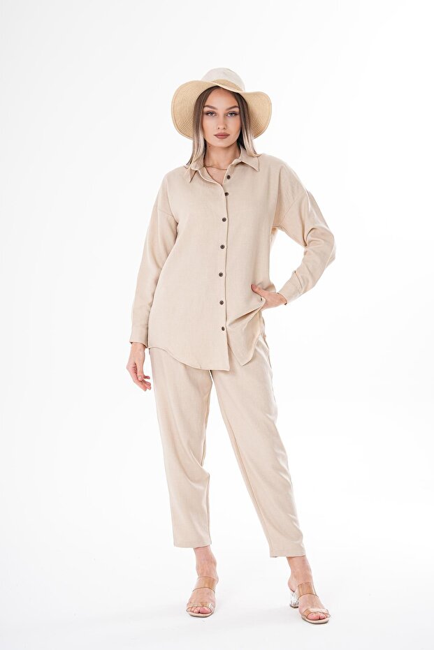 Women's Shirt Pants Linen Two-Piece Set 250206 -