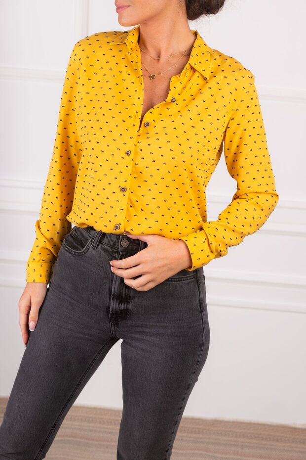 Women's Mustard Patterned Long Sleeve Shirt ARM-24K001023