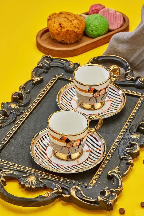 2'li Altın Yaldızlı Porselen Kahve Fincan Takımı – Lüks ve Şık Kahve Keyfi! - 6
