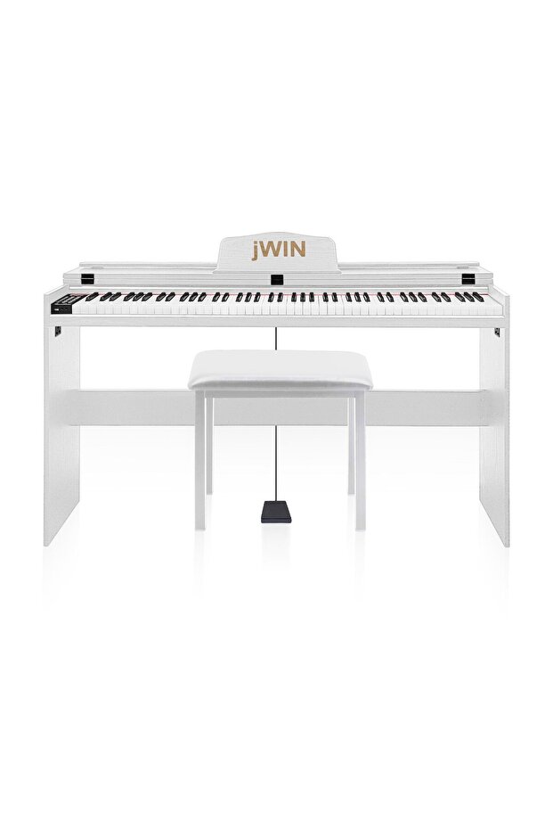 JWIN SDP-92 Tuş Hassasiyetli 88 Tuşlu Kapaklı Dijital Piyano + Tabure - Beyaz
