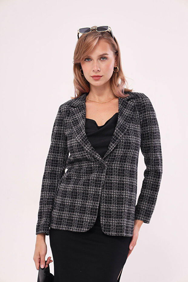 Kadın Füme Tek Düğmeli Ekose Ceket ARM-19K001131 - 3