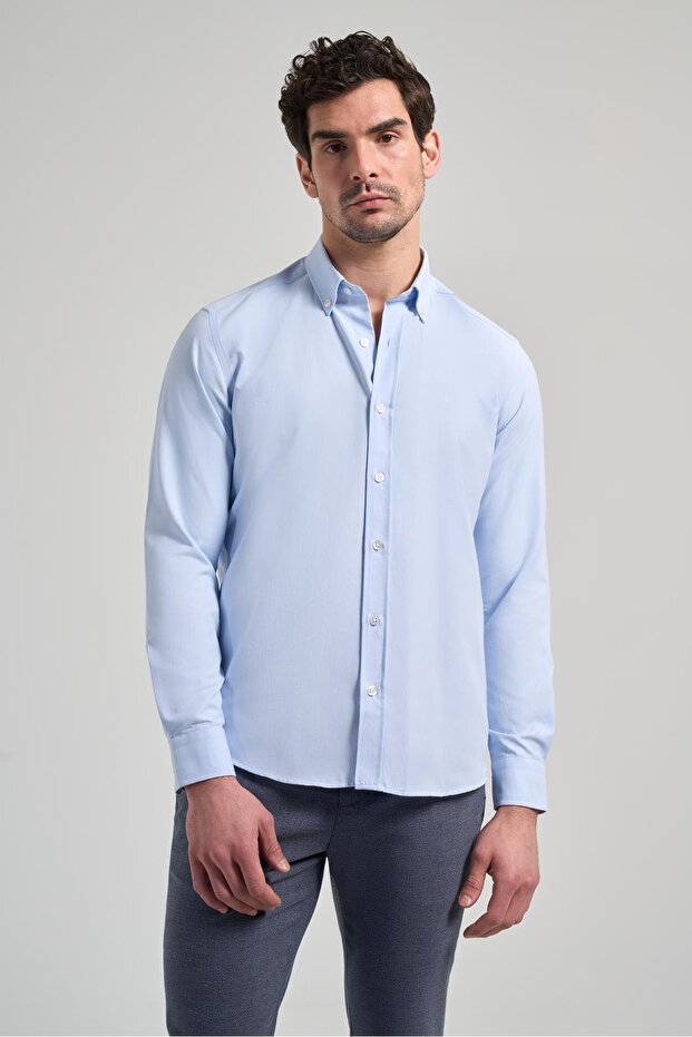 Men's Long Sleeve Oxford Button down Collar Cotton Slim Fit Shirt 1004250168