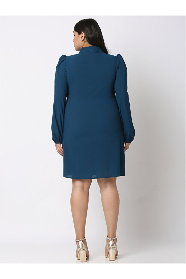 فستان بليزر سادة بأزرار ملفوفة من الأمام - 5