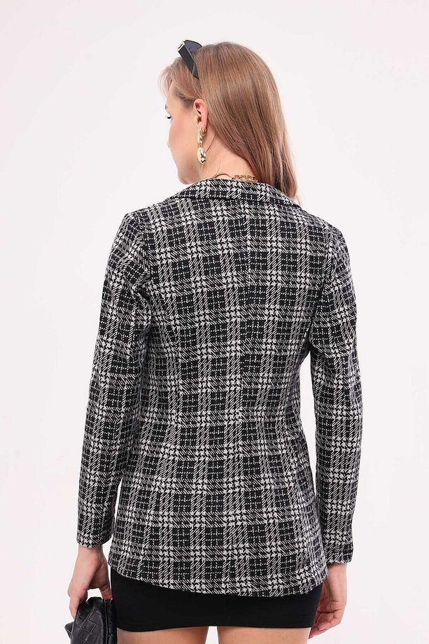 Kadın Gri Kaşe Tek Düğmeli Ekose Ceket ARM-19K001131 - 6
