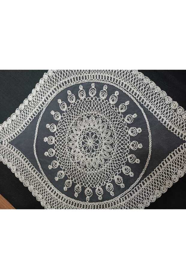 kordonlu işlemeli 3 lü sehpa örtüsü - 3