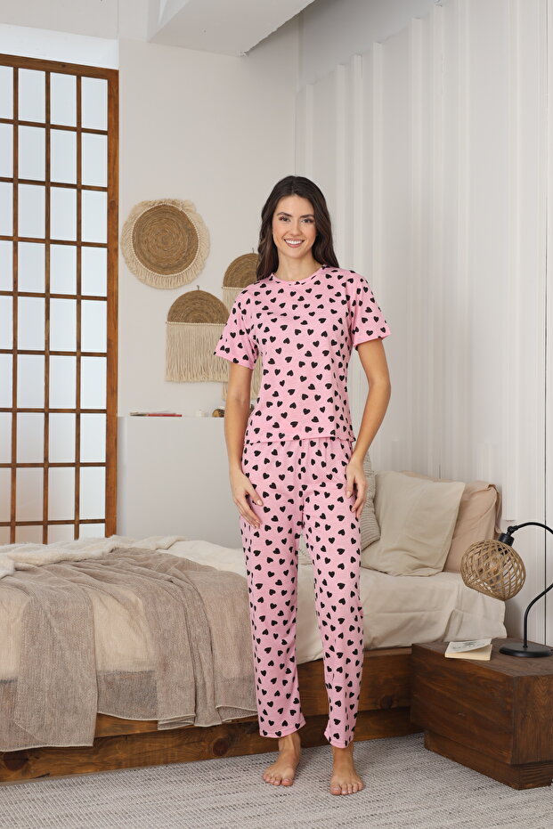 Women's Summer Short Sleeve Combed Cotton Single Jersey Fabric Pajamas Set