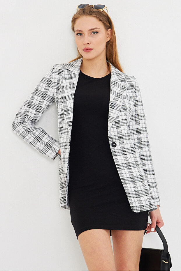 Women's White Single Button Jacket Arm-25K 001115