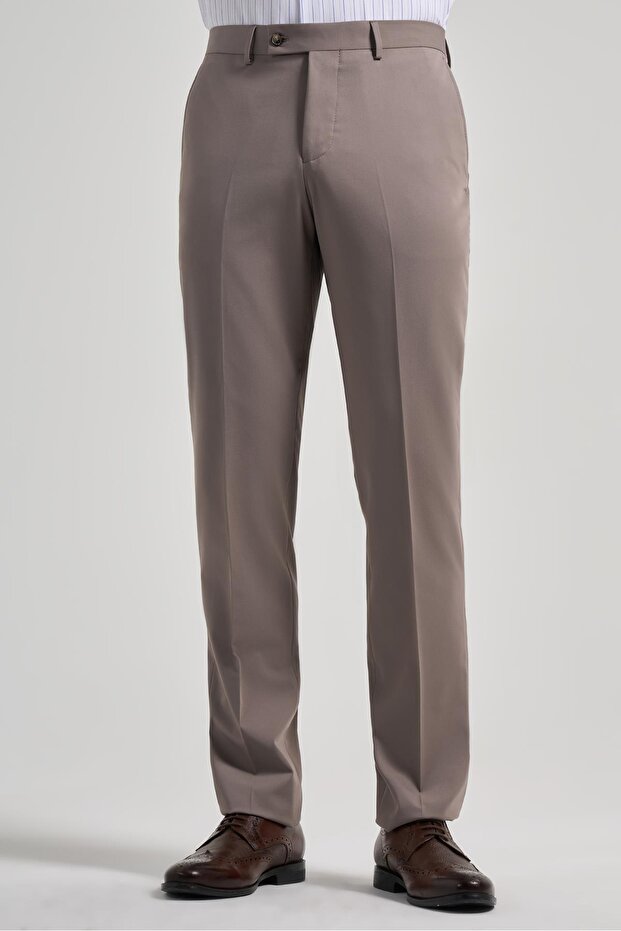 Men's Brown Flexible Comfort Fit Trousers with Side Pockets 1003250159