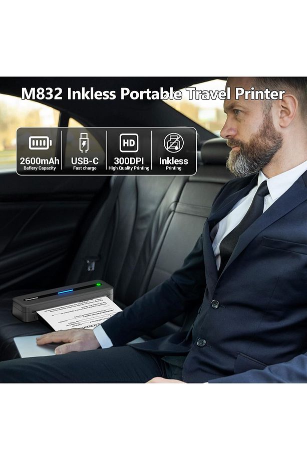 M832 Termal A4 Taşınabilir Yazıcı, Siyah, 300 Dpi, Bluetooth Kablosuz, Mürekkepsiz - 6