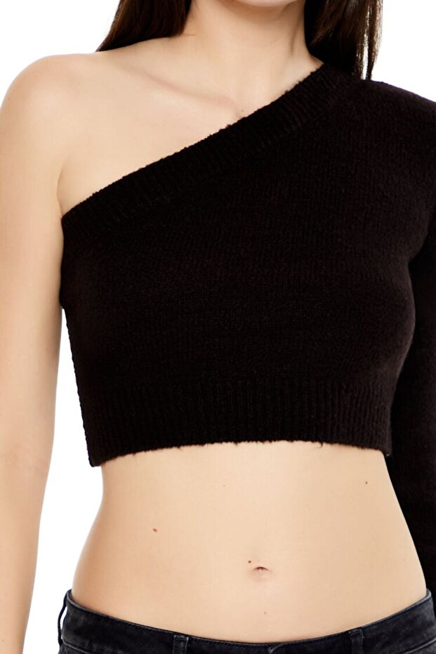 Tek Omuz Triko Crop Bluz - 3
