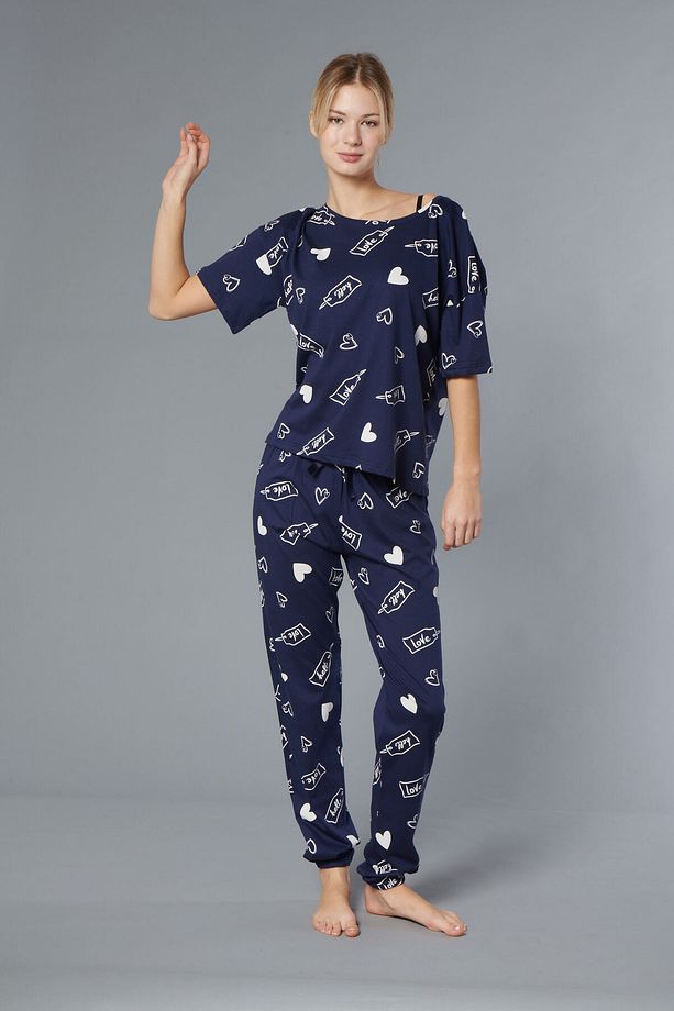 Kalpli Pijama Takımı %100 Pamuk Kadın Pijama Takımı - Oversize 4 Mevsim [2025- Sprıng] - 3