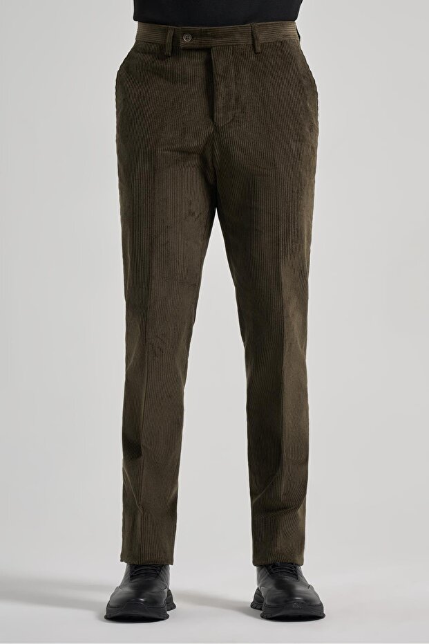 Khaki Cotton Comfort Fit Classic Trousers with Side Pockets 1003245160