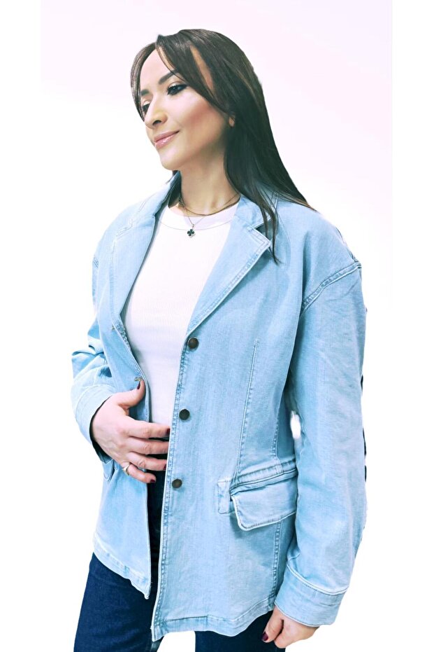 Mevsimlik Düşük Omuz Regular Fit Blazer Kot Ceket. - 7