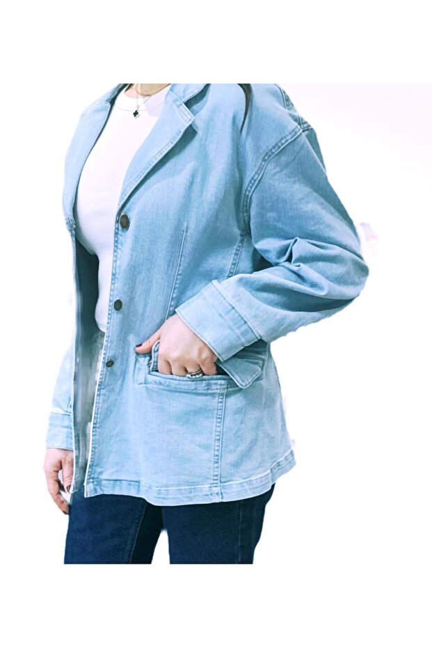 Mevsimlik Düşük Omuz Regular Fit Blazer Kot Ceket. - 4