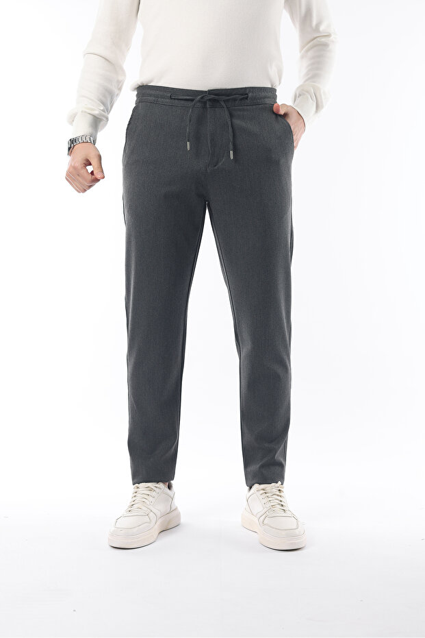 Men's Lycra Trousers Slimfit Anthracite Jogger Seasonal - Lace-Up Waist & Elasticized Cuffs