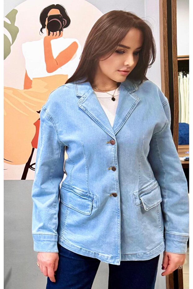 Mevsimlik Düşük Omuz Regular Fit Blazer Kot Ceket. - 2