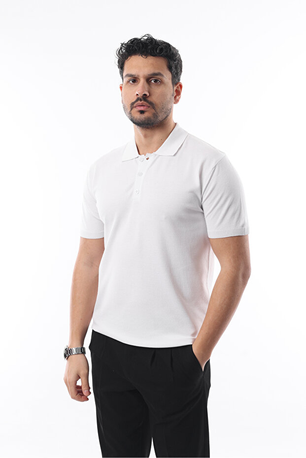 Men's Viscose Mixed Knitted Polo T-Shirt 3 Buttons Flexible and Breathable Quality