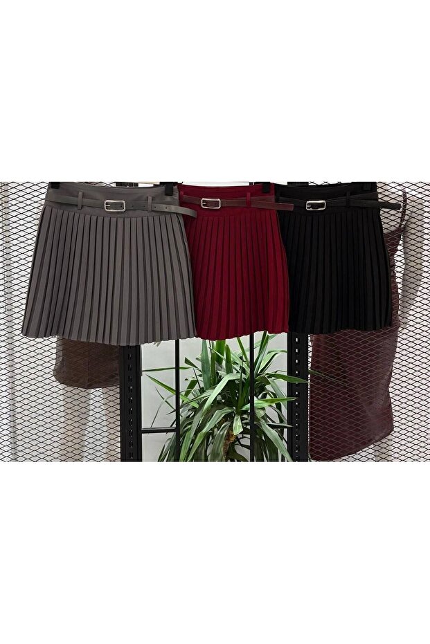 Pileli Şort Etek-M  - GRİ - 6