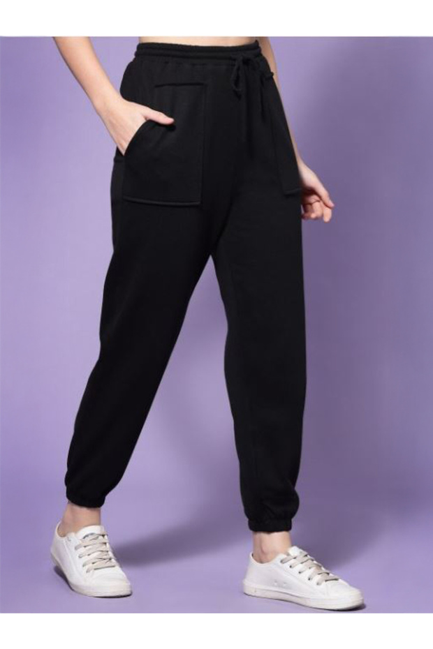 Solid Cuffed Joggers with Drawstring - 1