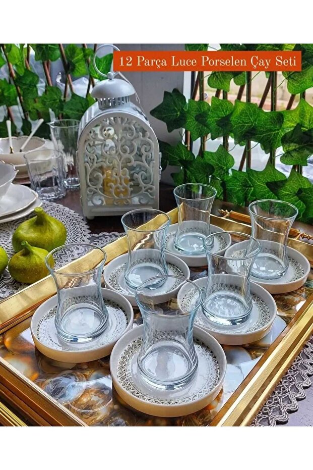 Luce 12 Piece Porcelain Plate Tea Set for 6 People-11141