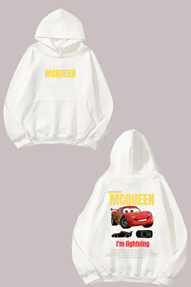 سويت شيرت أبيض بتصميم ماكوين مطبوع من الخلف - 1