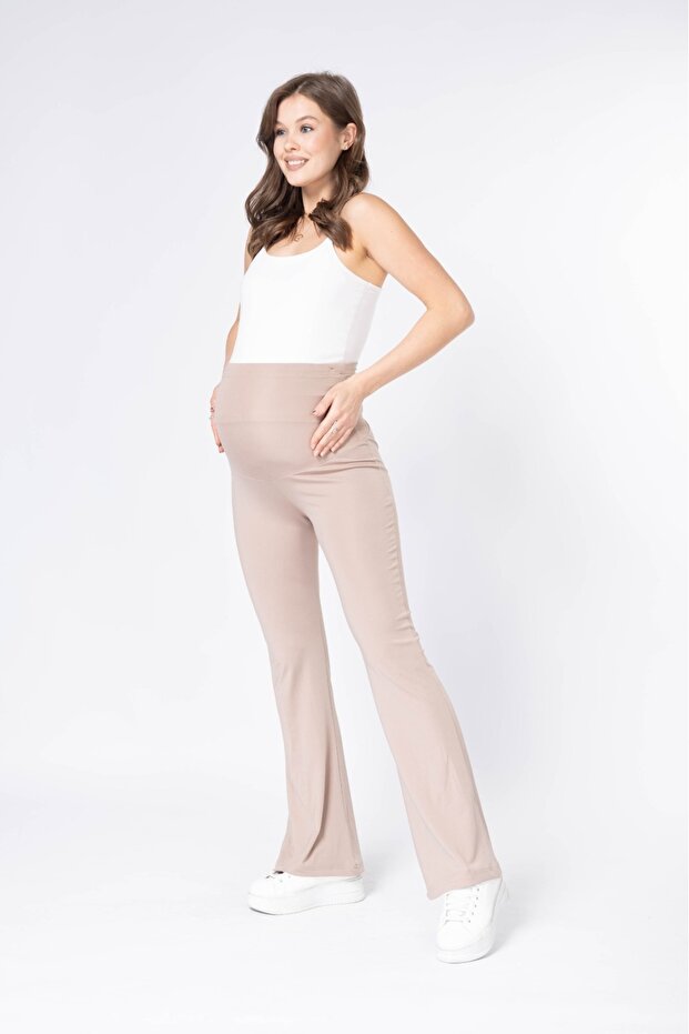 İspanyol Paça Yüksek Bel Esnek Toparlayıcı Hamile Tayt ( DALGIÇ KUMAŞ ) - 5