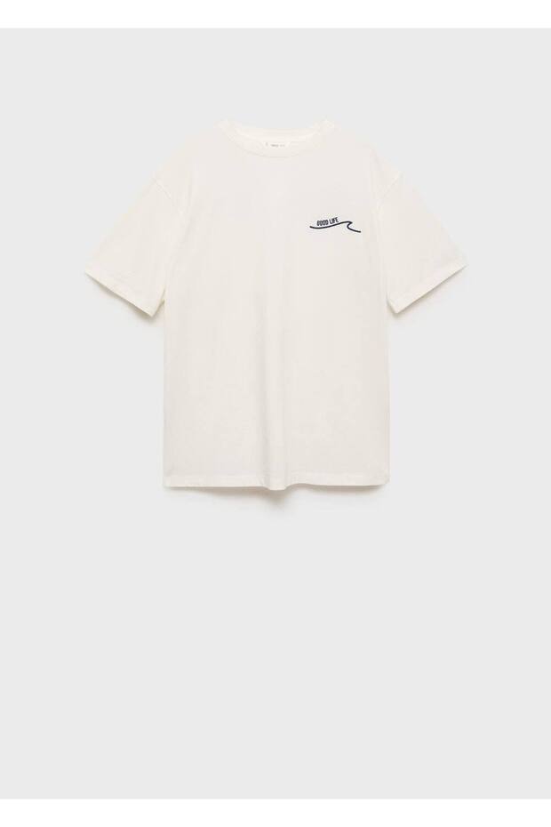 Desenli pamuklu mesajlı tişört - 3