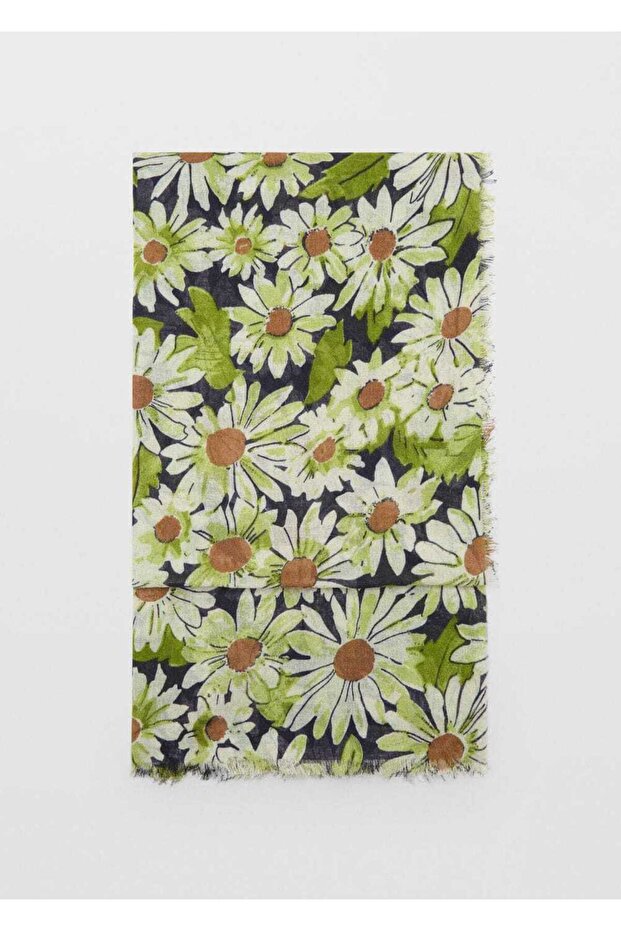 Çiçekli keten karışımı fular - 2