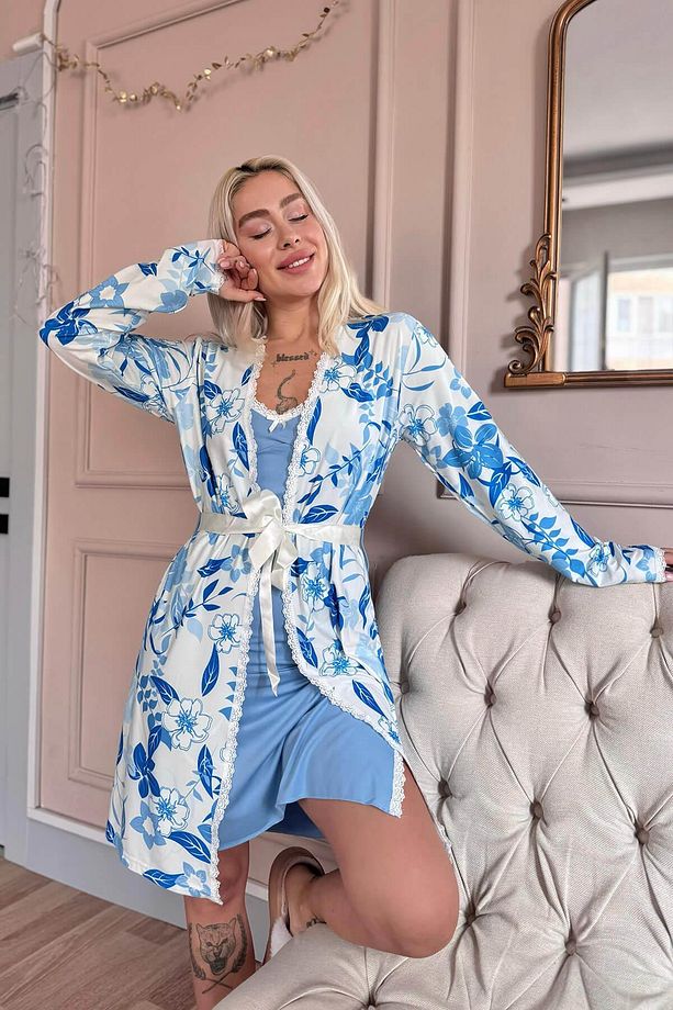 Mavi Noir Exclusive Örme Sabahlıklı Gecelik Kadın Pijama Takımı - 4