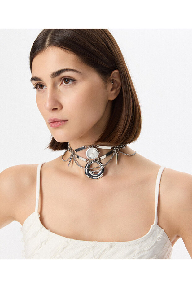 METAL ZİNCİRLİ SAATLİ KOLYE - 2