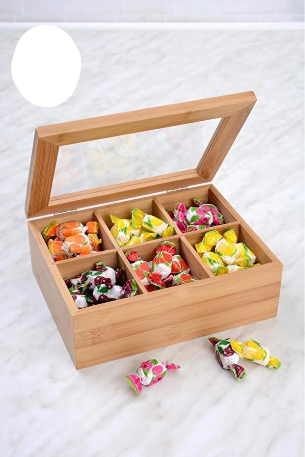 Bamboo Tea Box Organizer, Clear Acrylic Hinged Lid Tea Bag Packages Storage Box
