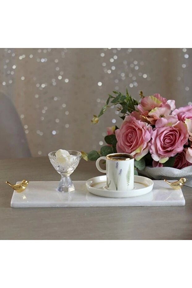 Marble White 30x15 cm Gold Bird Presentation Plate