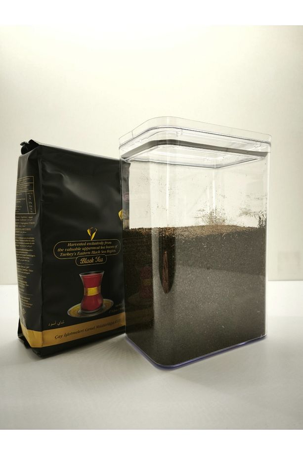 Siyah Çay Kutusu - Toz Çay Saklama Kabı - Kuru Çay Saklama Kutusu 3500 ml Şeffaf Mika Malzeme - 4